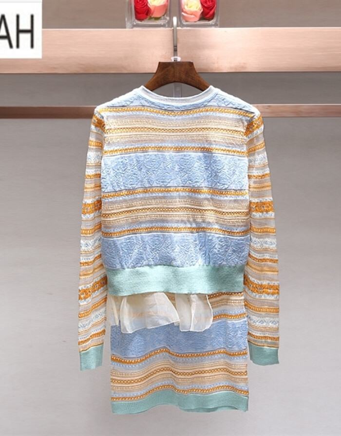 MAH*T654 2016秋冬新款條紋針織開衫配包臀半裙套裝 圖色 L