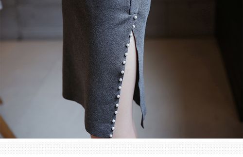 服飾官網(wǎng)】古琪古莉秋冬純色寬松直筒裙釘珠毛衣高領(lǐng)開叉針織連衣裙女