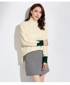施悅名 2018秋冬新款精品女裝品牌撞色寬松百搭打底針織衫毛衣女